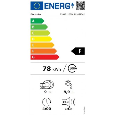 Посудомийна машина Electrolux, 9компл., F, 45см, інвертор, білий