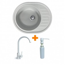 Набір кухонний Adamant Ovum, штучний камінь, овальна, з крилом, 615х495х200мм, чаша - 1, врізна, Old stone + змішувач та дозатор