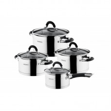 Набір посуду Ardesto Gemini Monza зі зливом, 8 пред., ручки з сірим силіконом, нержавіюча сталь