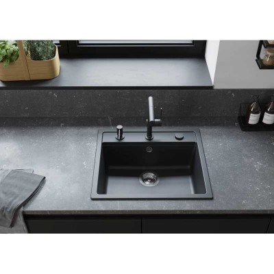 Мийка кухонна Hansgrohe S52, граніт, прямокутник, без крила, 550х490х190мм, чаша - 1, врізна, S520-F510, чорний графіт