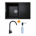 Набір кухонний Adamant Horizon, штучний камінь, прямокут., з крилом, 780х495х230мм, чаша - 1, врізна, чорний + змішувач та дозатор