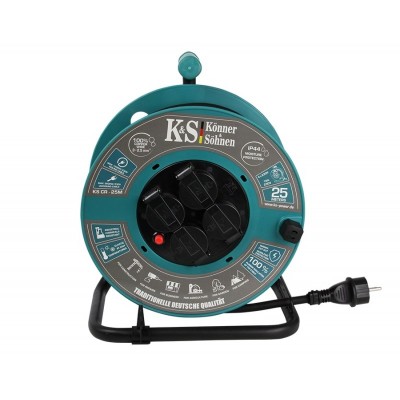 Подовжувач мережевий Konner&Sohnen KSCR-25M KS 2E 4хТип F, 3х2.5мм, 16A, на котушці, 25м, зелений