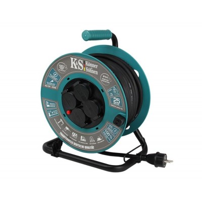 Подовжувач мережевий Konner&Sohnen KSCR-25M KS 2E 4хТип F, 3х2.5мм, 16A, на котушці, 25м, зелений