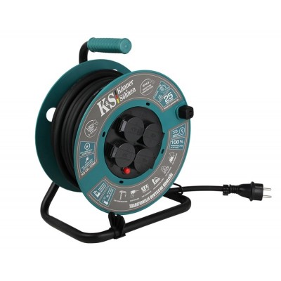 Подовжувач мережевий Konner&Sohnen KSCR-25M KS 2E 4хТип F, 3х2.5мм, 16A, на котушці, 25м, зелений