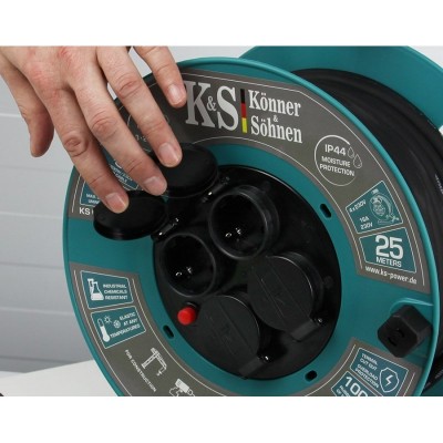 Подовжувач мережевий Konner&Sohnen KSCR-25M KS 2E 4хТип F, 3х2.5мм, 16A, на котушці, 25м, зелений