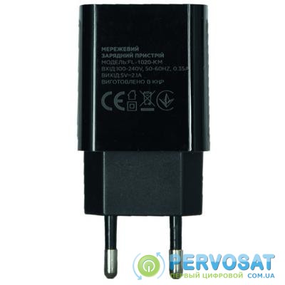 Зарядное устройство Florence 1USB 2A + microUSB cable black (FL-1020-KM)