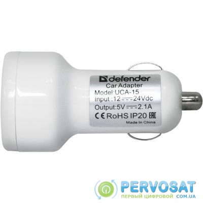 Зарядное устройство Defender UCA-15, 2*USB, 5V/2.1A, White (83562)