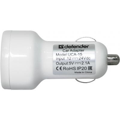 Зарядное устройство Defender UCA-15, 2*USB, 5V/2.1A, White (83562)