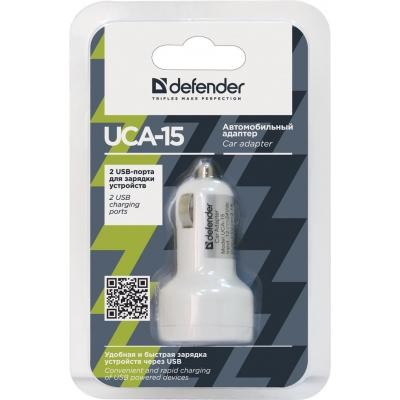 Зарядное устройство Defender UCA-15, 2*USB, 5V/2.1A, White (83562)