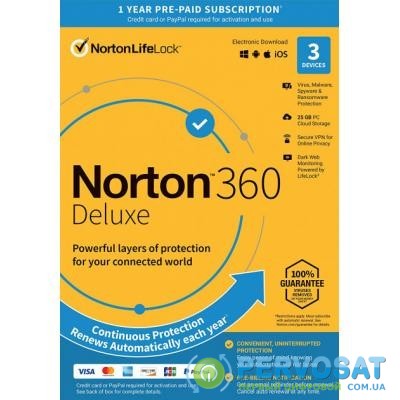Антивирус Norton by Symantec NORTON 360 DELUXE 25GB 1 USER 3 DEVICE 12M (21409592)