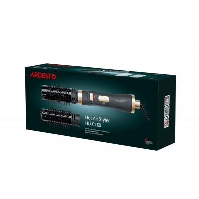 Фен-щітка Ardesto HD-C100/ 1000 Вт/2 темп. режими/холодний обдув/обертання в обидва боки/2 керам. насадки/чорний