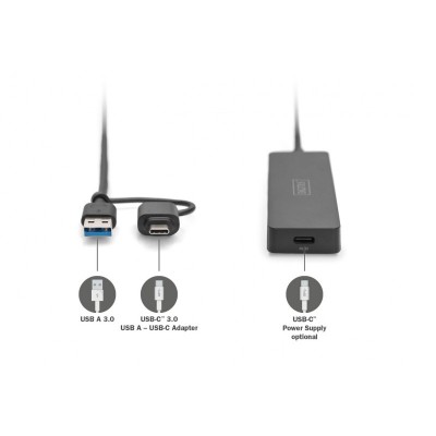 Хаб DIGITUS USB-A/C > 4хUSB-А, 1,2 м, активний (опція)