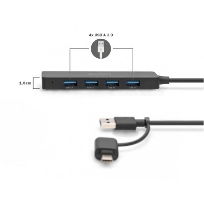 Хаб DIGITUS USB-A/C > 4хUSB-А, 1,2 м, активний (опція)