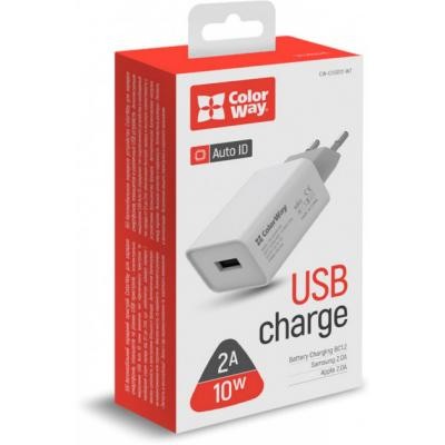 Зарядний пристрій ColorWay 1USB AUTO ID 2A (10W) (CW-CHS012-WT)