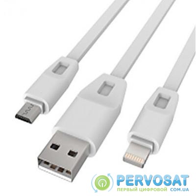 Дата кабель USB 2.0 - Micro USB/Lightning 2А (DR-1622) (White) 1,0м Drobak (219092)