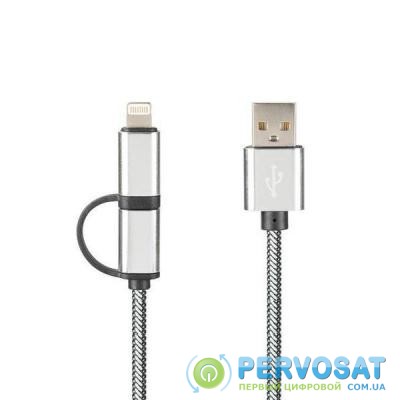 Дата кабель USB 2.0 AM to Lightning + Micro 5P Pro Combo Silver Gelius (65133)