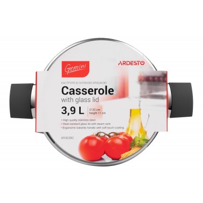 Каструля зі скляною кришкою ARDESTO Gemini Trento, 3.9л, нержавіюча сталь, бакеліт
