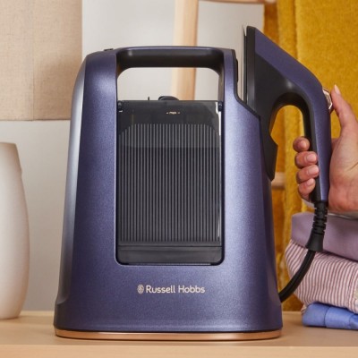 Відпарювач Russell Hobbs Genie Maestro, 1700Вт, 750мл, паровий удар -20гр, верт. відпарювання, керам. підошва, синій Відпарювач Russell Hobbs Genie Maestro, 1700Вт, 750мл, паровий удар -20гр, верт. відпарювання, керам. підошва, синій