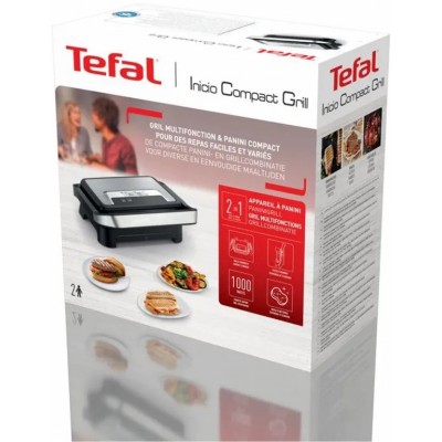 Гриль Tefal прижимний Inicio Compact 1000Вт, темп. режимів-1, алюміній, чорно-срібний