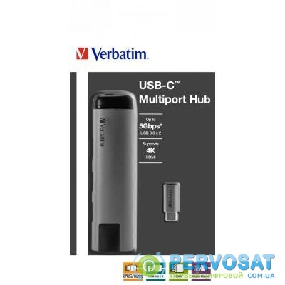 Концентратор Verbatim USB-C to U3.1G1/U3.0x2/HDMI/RJ45 (49141)