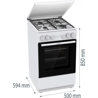 Плита Gorenje комбінована, 68л, 50x60см, емальовані реш, з кришкою, білий