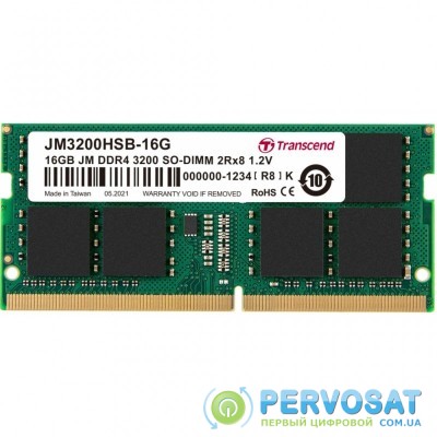 Модуль памяти для ноутбука SoDIMM DDR4 16GB 3200 MHz Transcend (JM3200HSB-16G)