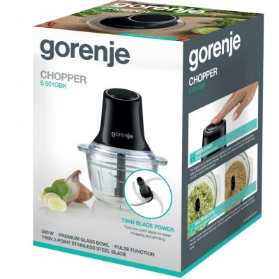 Подрібнювач Gorenje, 500Вт, чаша-1000мл, скло, чорний