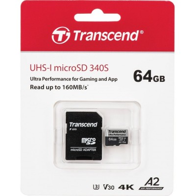 Карта пам'яті Transcend microSD 64GB C10 UHS-I U3 A2 R160/W80MB/s + SD