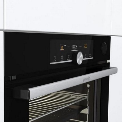 Духова шафа Gorenje електрична, 77л, A+, TouchFree, пара, дисплей, Wi-Fi керування, піроліз, готув. на різн рівнях, нерж