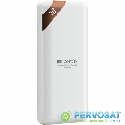 Батарея универсальная Canyon 10000mAh, Input 5V/2A, Output 5V/2.1A(Max), White (CNE-CPBP10W)