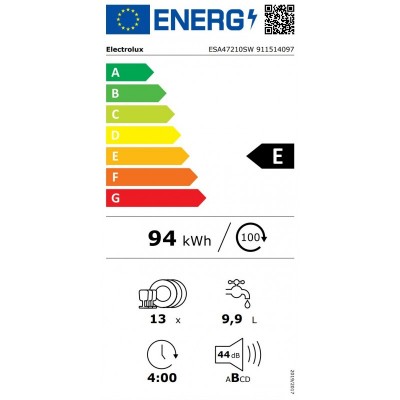 Посудомийна машина Electrolux, 13компл., Е, 60см, дисплей, інвертор, білий