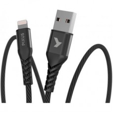 Дата кабель USB 2.0 AM to Lightning 1.0m MFI Flex Black Pixus (4897058530957)