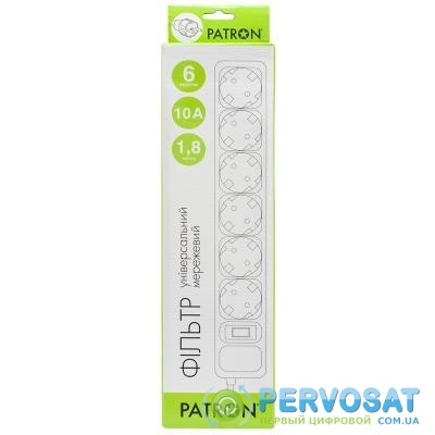 Сетевой фильтр питания PATRON 1.8 m3*1mm2 (SP-1062) 6 розеток BLACK (EXT-PN-SP-1062)