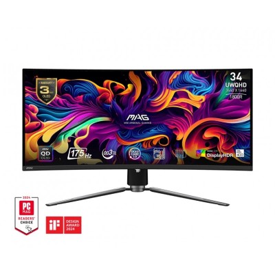 Монітор MSI 34" MAG 341CQP 2xHDMI, DP, USB-C, 2xUSB, QD-OLED, 3440x1440, 21:9, 175Hz, 0.03ms, sRGB 139%, CURVED, FreeSync, HAS, HDR400