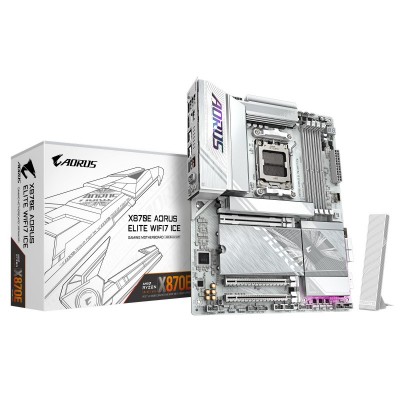 Материнська платаGIGABYTE X870E A ELITE WF7 ICE sAM5 X870 4xDDR5 M.2 Wi-Fi BT HDMI DP ATX Материнська платаGIGABYTE X870E A ELITE WF7 ICE sAM5 X870 4xDDR5 M.2 Wi-Fi BT HDMI DP ATX