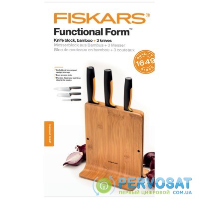 Набір ножів з бамбуковою підставкою Fiskars FF, 3 шт
