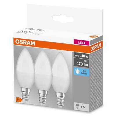 Набір ламп 3шт OSRAM LED E14 4.9Вт 4000К 470Лм B40