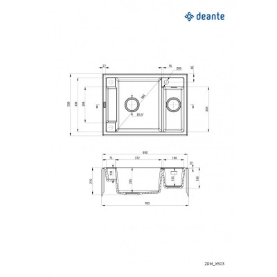 Мийка кухонна Deante Magnetic, граніт, прямокутник, без крила, 690х500х219мм, чаша - 1.5, накладна, алебастр