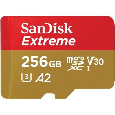 Карта пам'яті SanDisk microSD 256GB C10 UHS-I U3 R190/W130MB/s Extreme V30 + SD