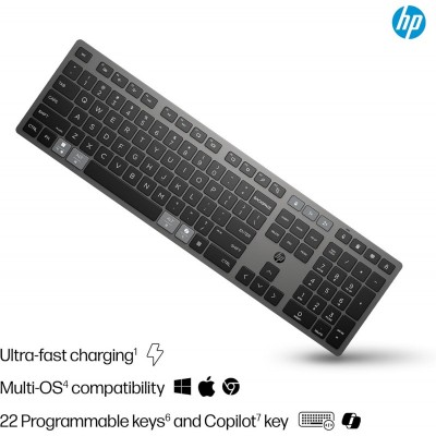 Клавіатура мембранна HP 720 Multi-Device Rechargeable, 109key, WL/BT, EN/UK, чорний