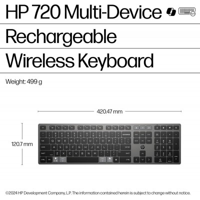 Клавіатура мембранна HP 720 Multi-Device Rechargeable, 109key, WL/BT, EN/UK, чорний