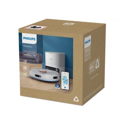 Робот-пилосос Philips Series 2000, h=9.7см, вологе прибирання, конт пил -0.38л, вода -0.3л, автон. робота до 120хв, EPA 11, Wi-Fi, станція самоочищ., білий