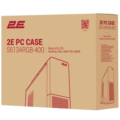 Корпус 2E S613ARGB-400 з БЖ 2E 400W-SFX, 1xUSB3.0, 1хUSB Type-C, 1x80мм, Micro ATX/ Desktop, чорний