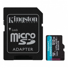 Карта пам'яті Kingston microSD  512GB C10 UHS-I U3 A2 V30 R200/W160MB/s + SD