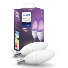 Лампа розумна Philips Hue E14, 5.3W(40Вт), 2000K-6500K, RGB, ZigBee, Bluetooth, димування, 2шт Лампа розумна Philips Hue E14, 5.3W(40Вт), 2000K-6500K, RGB, ZigBee, Bluetooth, димування, 2шт