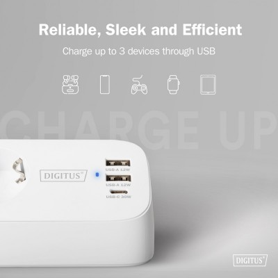 Блок розеток DIGITUS Office, 3xSchuko, 2xUSB-A, 1xUSB-C, 16A, 1.5м, вилка Schuko, білий Блок розеток DIGITUS Office, 3xSchuko, 2xUSB-A, 1xUSB-C, 16A, 1.5м, вилка Schuko, білий