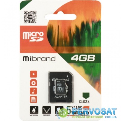 Карта памяти Mibrand 4GB microSDHC class 4 (MICDC4/4GB-A)
