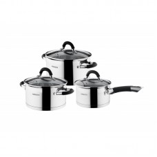 Набір посуду Ardesto Gemini Monza зі зливом, 6 пред., ручки з сірим силіконом, нержавіюча сталь Набір посуду Ardesto Gemini Monza зі зливом, 6 пред., ручки з сірим силіконом, нержавіюча сталь