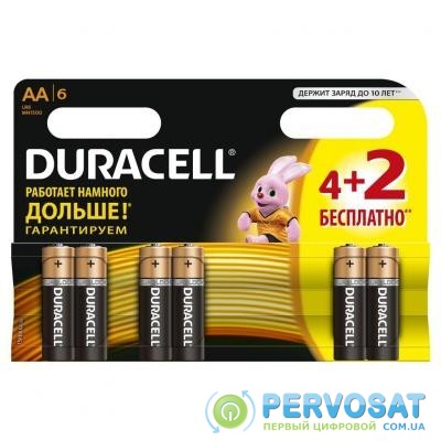 Батарейка AA MN1500 LR06 * 4+2 Duracell (5007754)