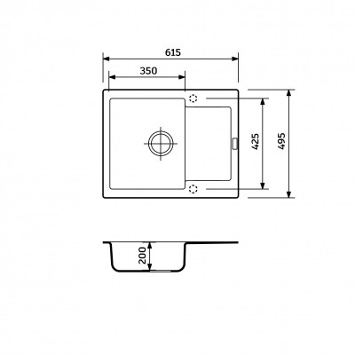 Набір кухонний Adamant Minimal, штучний камінь, прямокут., з крилом, 615х495х200мм, чаша - 1, врізна, антрацит + змішувач + дозатор + ополіскувач склянок + коландер